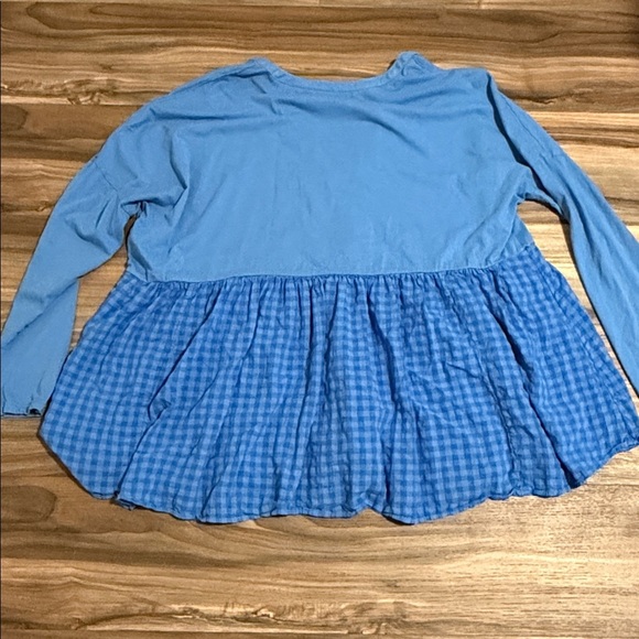 Anthropologie Pilcro V Neck L/S Blue Babydoll Blouse Gingham Top Women’s Sz. M - Picture 7 of 9